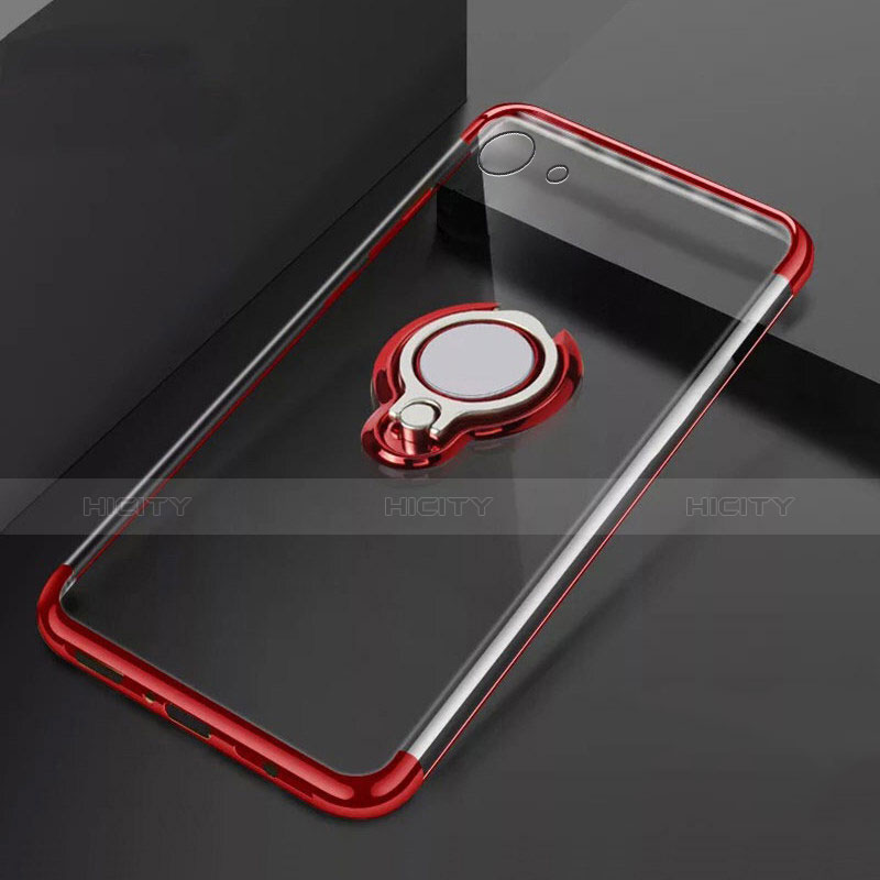 Funda Silicona Ultrafina Carcasa Transparente con Magnetico Anillo de dedo Soporte S01 para Oppo A71 Rojo