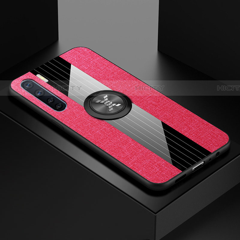 Funda Silicona Ultrafina Carcasa Transparente con Magnetico Anillo de dedo Soporte S01 para Oppo A91 Rosa Roja