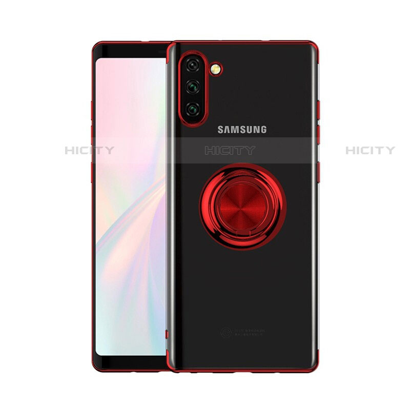 Funda Silicona Ultrafina Carcasa Transparente con Magnetico Anillo de dedo Soporte S01 para Samsung Galaxy Note 10 5G Rojo
