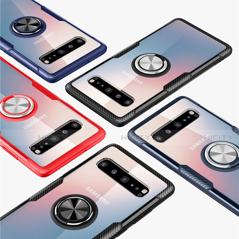 Funda Silicona Ultrafina Carcasa Transparente con Magnetico Anillo de dedo Soporte S01 para Samsung Galaxy S10 5G SM-G977B