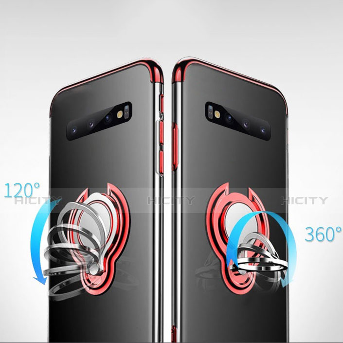 Funda Silicona Ultrafina Carcasa Transparente con Magnetico Anillo de dedo Soporte S01 para Samsung Galaxy S10 Plus