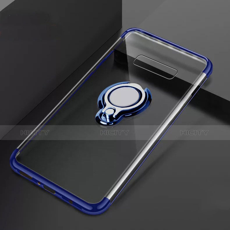 Funda Silicona Ultrafina Carcasa Transparente con Magnetico Anillo de dedo Soporte S01 para Samsung Galaxy S10 Plus Azul