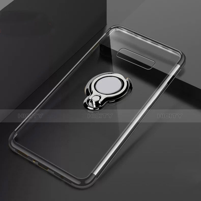 Funda Silicona Ultrafina Carcasa Transparente con Magnetico Anillo de dedo Soporte S01 para Samsung Galaxy S10 Plus Negro