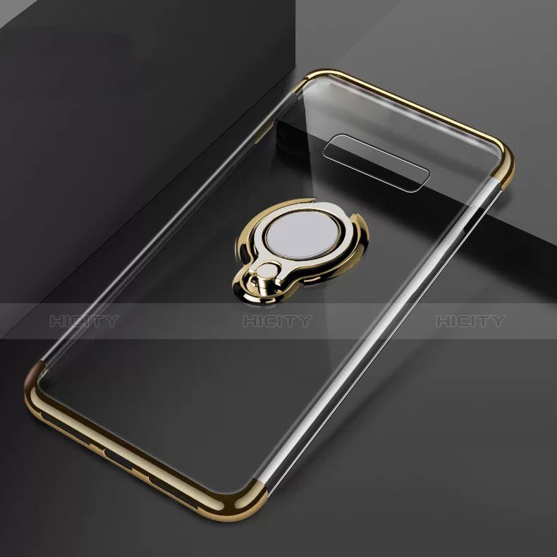 Funda Silicona Ultrafina Carcasa Transparente con Magnetico Anillo de dedo Soporte S01 para Samsung Galaxy S10 Plus Oro