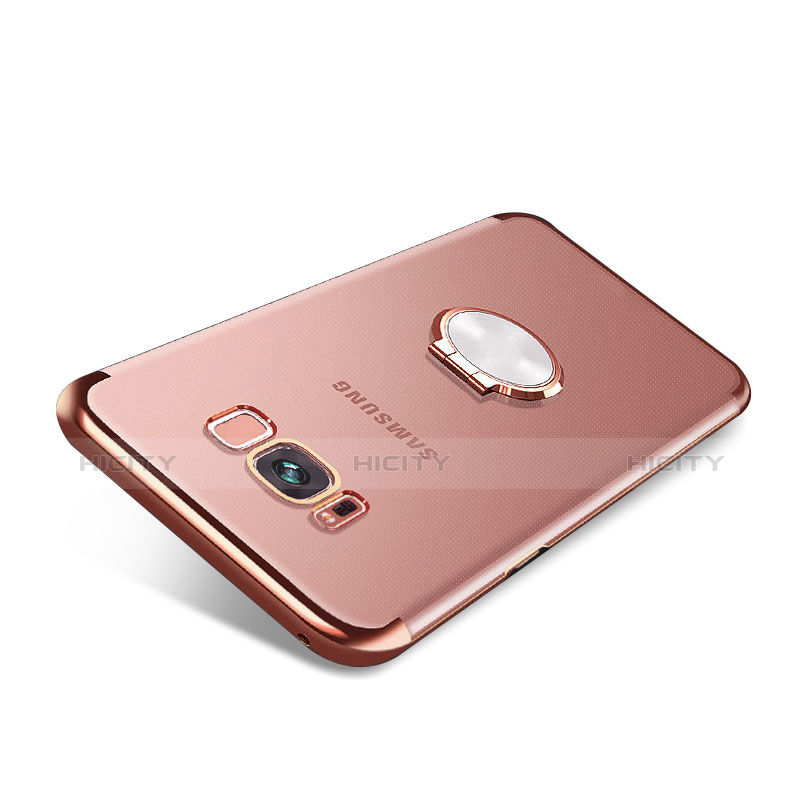 Funda Silicona Ultrafina Carcasa Transparente con Magnetico Anillo de dedo Soporte S01 para Samsung Galaxy S8 Oro Rosa