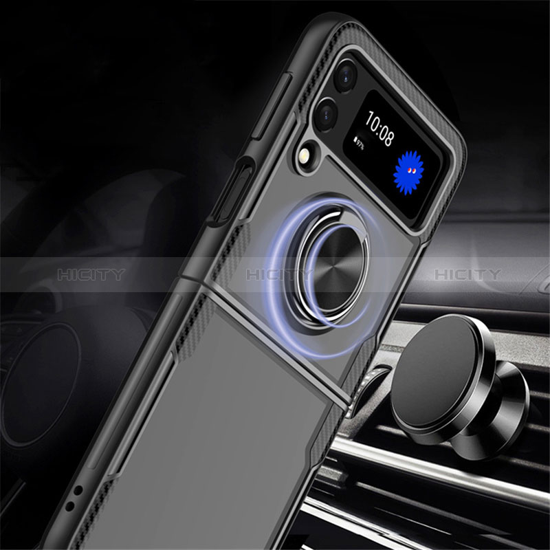 Funda Silicona Ultrafina Carcasa Transparente con Magnetico Anillo de dedo Soporte S01 para Samsung Galaxy Z Flip3 5G