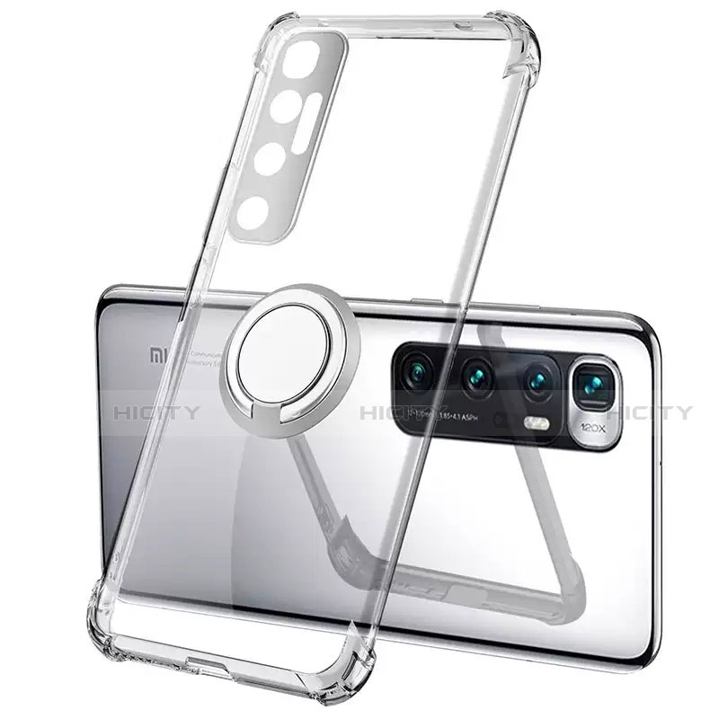 Funda Silicona Ultrafina Carcasa Transparente con Magnetico Anillo de dedo Soporte S01 para Xiaomi Mi 10 Ultra