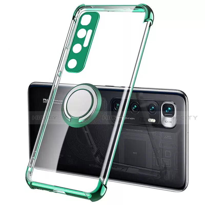 Funda Silicona Ultrafina Carcasa Transparente con Magnetico Anillo de dedo Soporte S01 para Xiaomi Mi 10 Ultra Verde