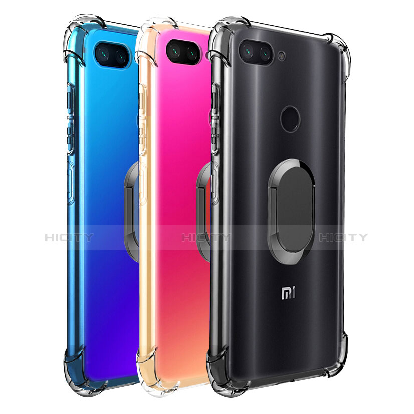 Funda Silicona Ultrafina Carcasa Transparente con Magnetico Anillo de dedo Soporte S01 para Xiaomi Mi 8 Lite