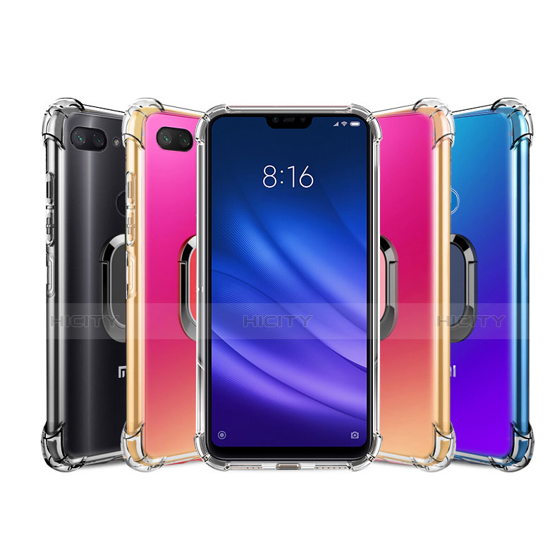 Funda Silicona Ultrafina Carcasa Transparente con Magnetico Anillo de dedo Soporte S01 para Xiaomi Mi 8 Lite