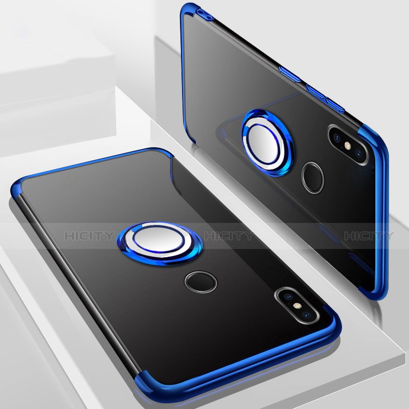 Funda Silicona Ultrafina Carcasa Transparente con Magnetico Anillo de dedo Soporte S01 para Xiaomi Mi A2 Lite Azul