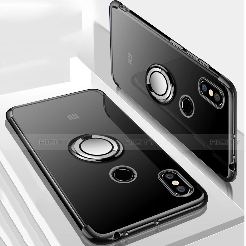 Funda Silicona Ultrafina Carcasa Transparente con Magnetico Anillo de dedo Soporte S01 para Xiaomi Mi Max 3 Negro