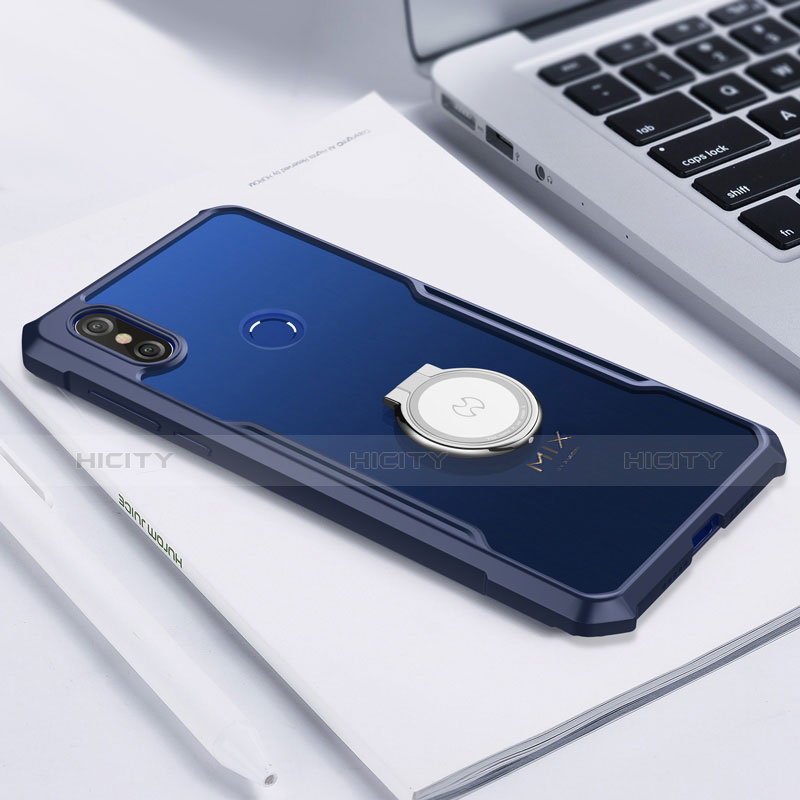 Funda Silicona Ultrafina Carcasa Transparente con Magnetico Anillo de dedo Soporte S01 para Xiaomi Mi Mix 3 Azul
