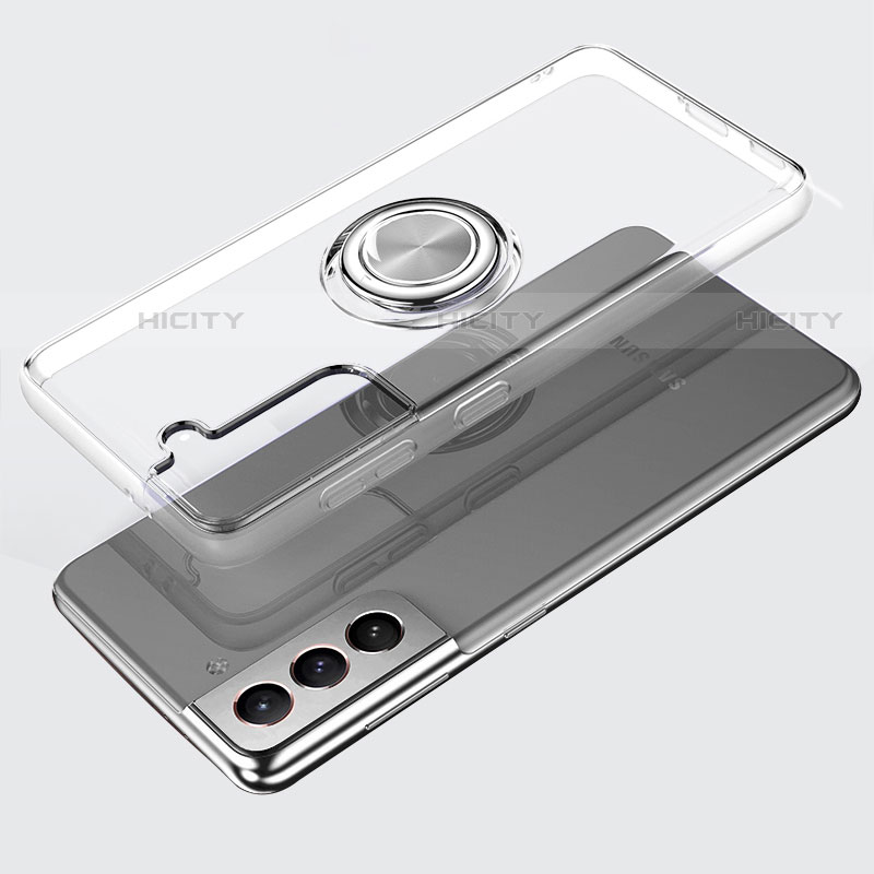 Funda Silicona Ultrafina Carcasa Transparente con Magnetico Anillo de dedo Soporte S02 para Samsung Galaxy S22 Plus 5G