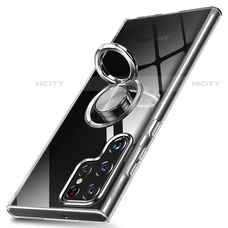 Funda Silicona Ultrafina Carcasa Transparente con Magnetico Anillo de dedo Soporte S04 para Samsung Galaxy S21 Ultra 5G