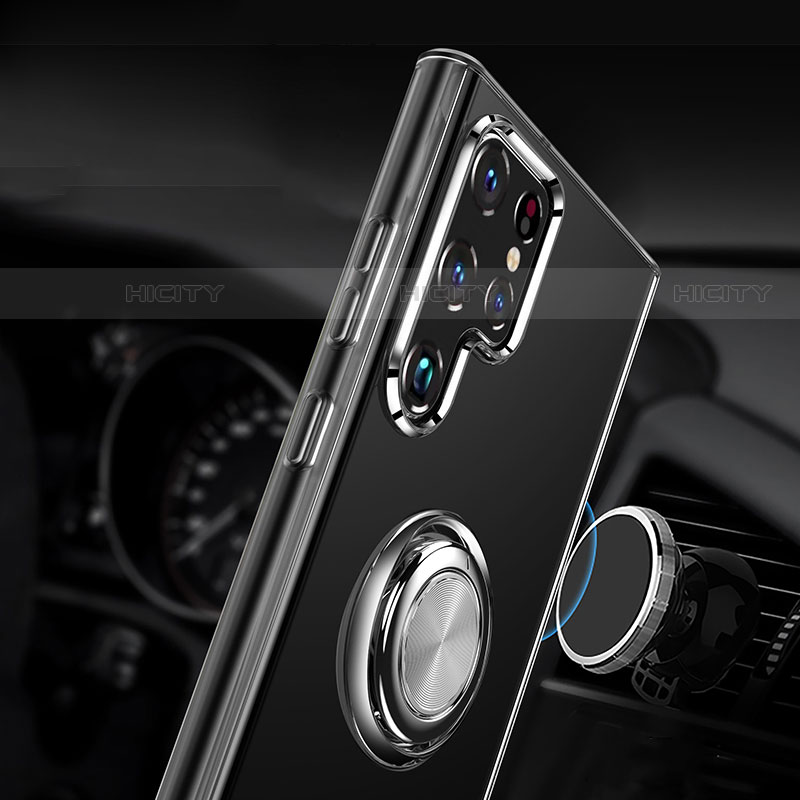 Funda Silicona Ultrafina Carcasa Transparente con Magnetico Anillo de dedo Soporte S05 para Samsung Galaxy S21 Ultra 5G