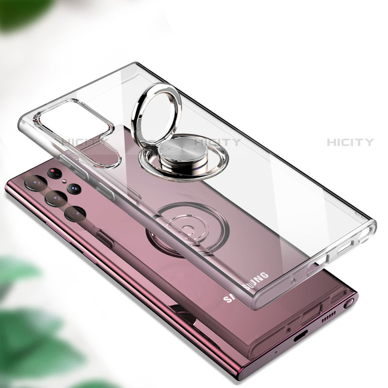 Funda Silicona Ultrafina Carcasa Transparente con Magnetico Anillo de dedo Soporte S05 para Samsung Galaxy S22 Ultra 5G