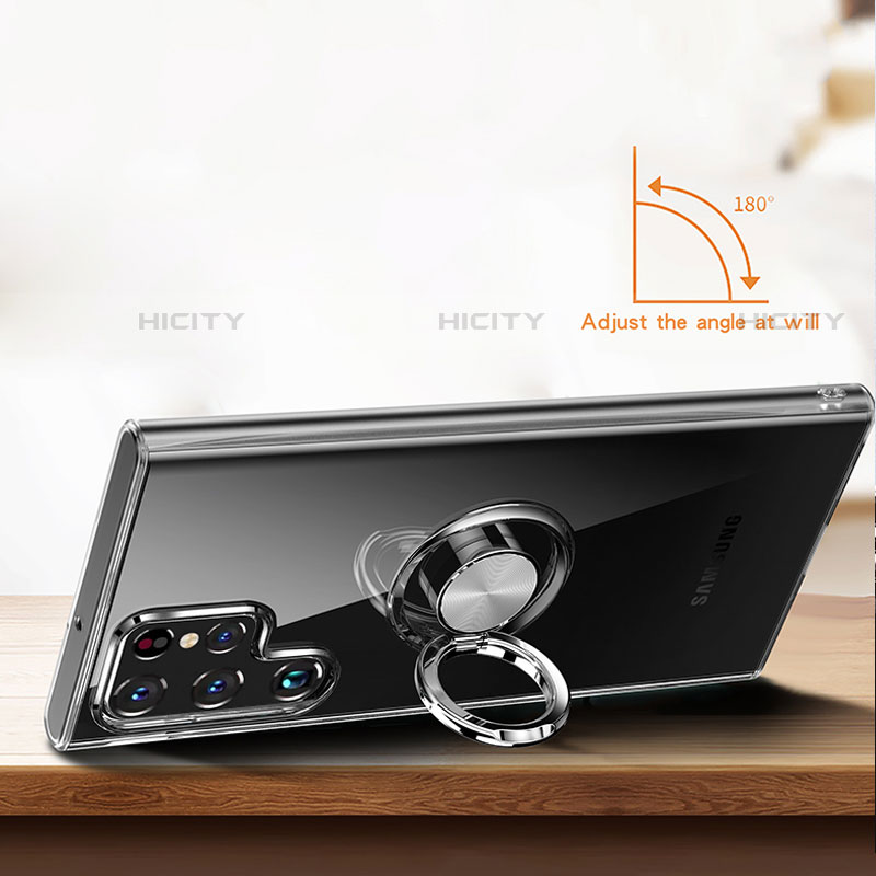 Funda Silicona Ultrafina Carcasa Transparente con Magnetico Anillo de dedo Soporte S05 para Samsung Galaxy S23 Ultra 5G