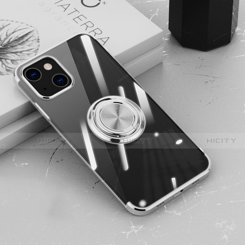 Funda Silicona Ultrafina Carcasa Transparente con Magnetico Anillo de dedo Soporte Z02 para Apple iPhone 13 Mini