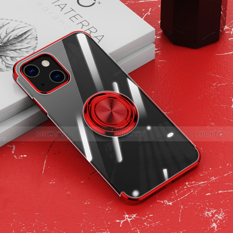 Funda Silicona Ultrafina Carcasa Transparente con Magnetico Anillo de dedo Soporte Z02 para Apple iPhone 13 Mini