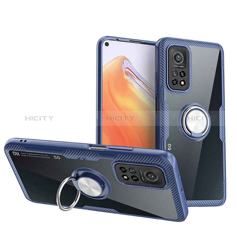 Funda Silicona Ultrafina Carcasa Transparente con Magnetico Anillo de dedo Soporte ZL1 para Xiaomi Mi 10T 5G Plata y Azul