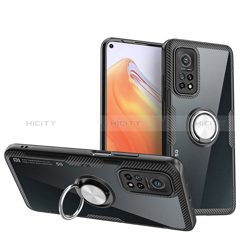 Funda Silicona Ultrafina Carcasa Transparente con Magnetico Anillo de dedo Soporte ZL1 para Xiaomi Mi 10T 5G Plata y Negro