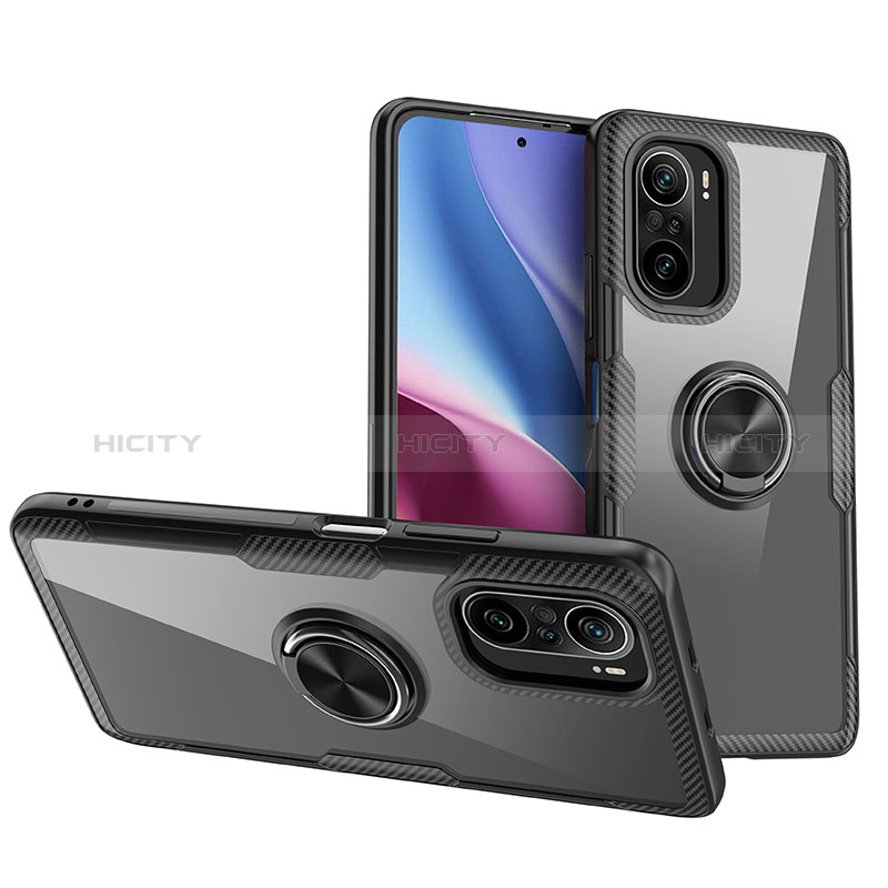 Funda Silicona Ultrafina Carcasa Transparente con Magnetico Anillo de dedo Soporte ZL1 para Xiaomi Poco F3 5G