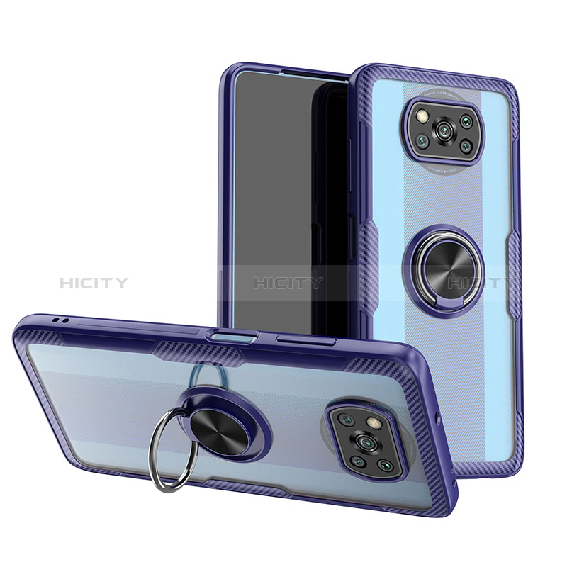 Funda Silicona Ultrafina Carcasa Transparente con Magnetico Anillo de dedo Soporte ZL1 para Xiaomi Poco X3 Pro Azul