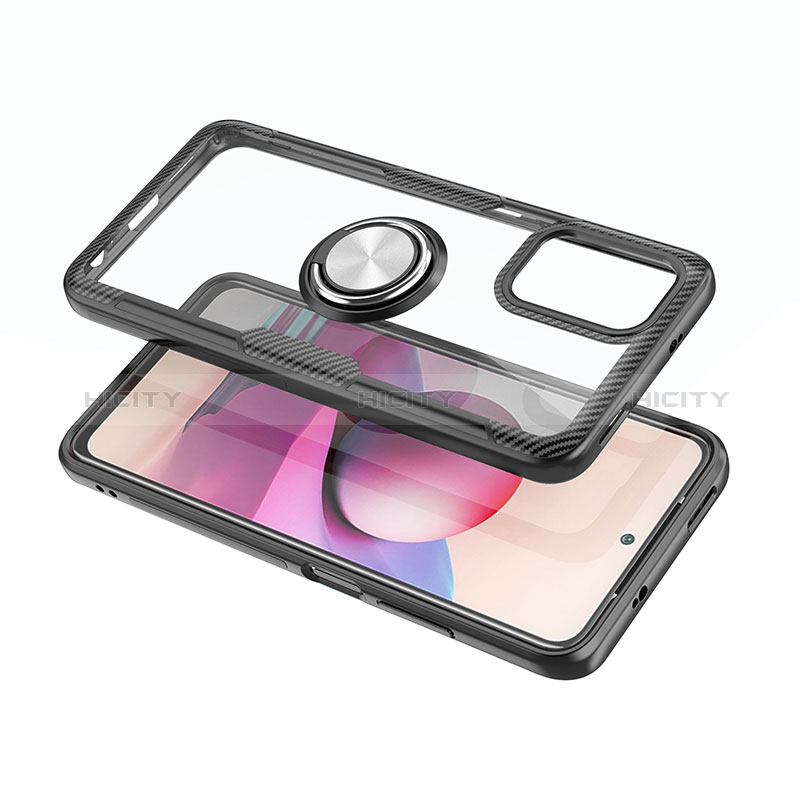 Funda Silicona Ultrafina Carcasa Transparente con Magnetico Anillo de dedo Soporte ZL1 para Xiaomi Redmi Note 10 4G