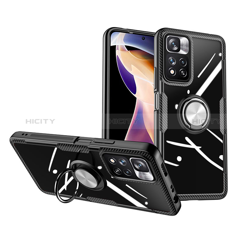 Funda Silicona Ultrafina Carcasa Transparente con Magnetico Anillo de dedo Soporte ZL1 para Xiaomi Redmi Note 11 Pro+ Plus 5G Plata y Negro