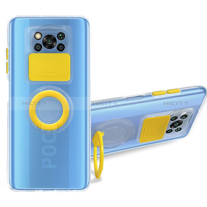 Funda Silicona Ultrafina Carcasa Transparente con Soporte MJ1 para Xiaomi Poco X3 NFC Amarillo
