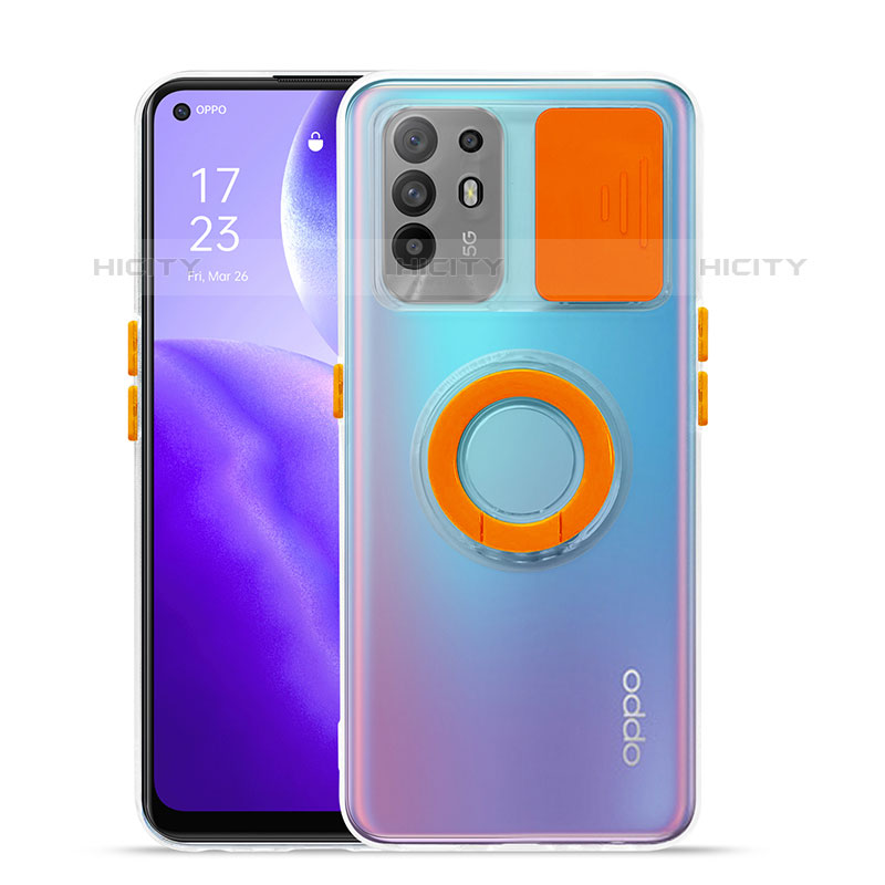 Funda Silicona Ultrafina Carcasa Transparente con Soporte para Oppo F19 Pro+ Plus 5G Naranja