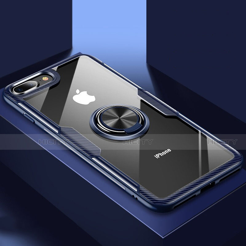 Funda Silicona Ultrafina Carcasa Transparente con Soporte S01 para Apple iPhone 7 Plus Azul