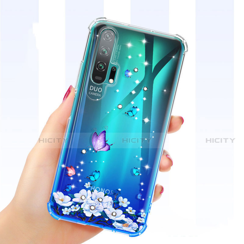 Funda Silicona Ultrafina Carcasa Transparente Flores K01 para Huawei Honor 20 Pro Azul