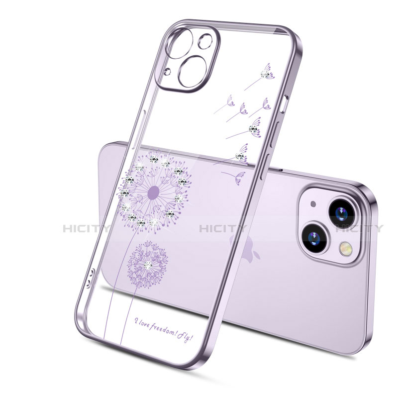 Funda Silicona Ultrafina Carcasa Transparente Flores para Apple iPhone 13 Mini Morado