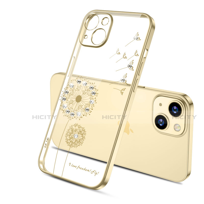 Funda Silicona Ultrafina Carcasa Transparente Flores para Apple iPhone 14 Plus Oro