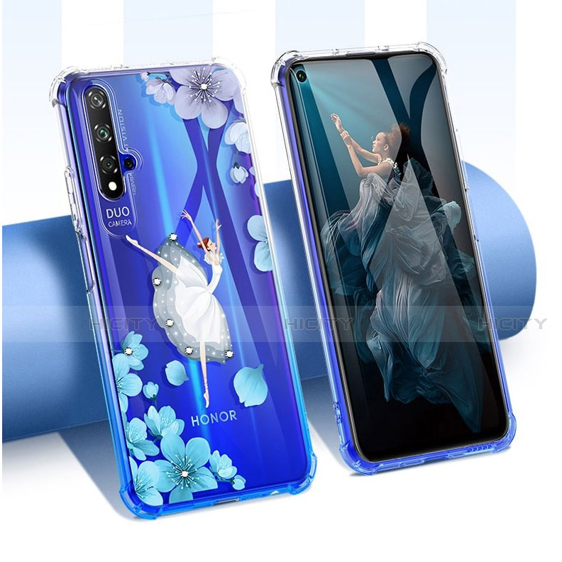 Funda Silicona Ultrafina Carcasa Transparente Flores para Huawei Honor 20 Blanco