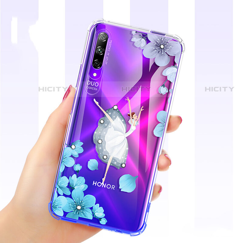 Funda Silicona Ultrafina Carcasa Transparente Flores para Huawei Y9s Azul