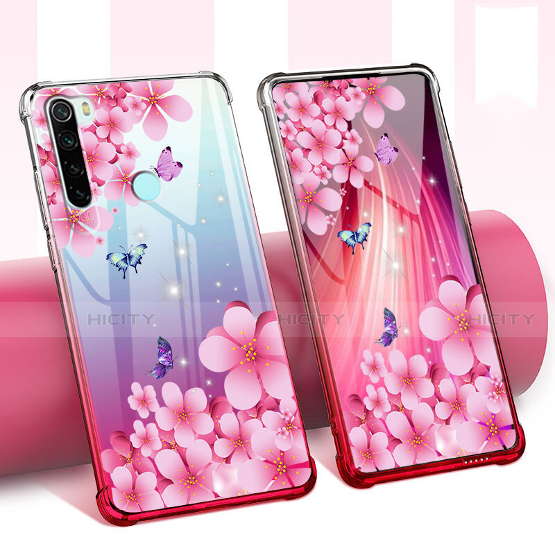 Funda Silicona Ultrafina Carcasa Transparente Flores para Xiaomi Redmi Note 8 (2021) Rosa Roja