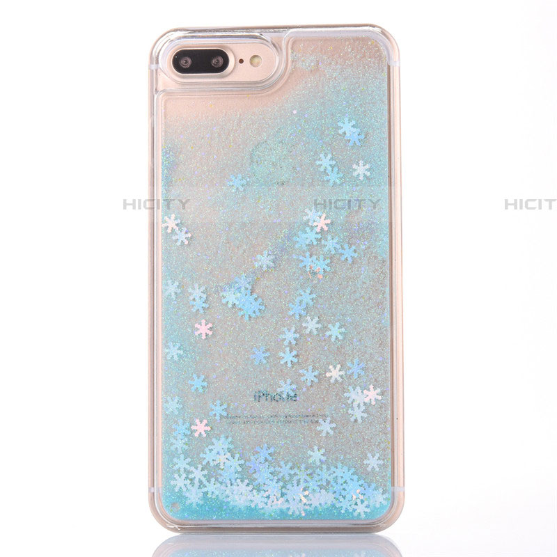Funda Silicona Ultrafina Carcasa Transparente Flores T01 para Apple iPhone 8 Plus Azul Cielo