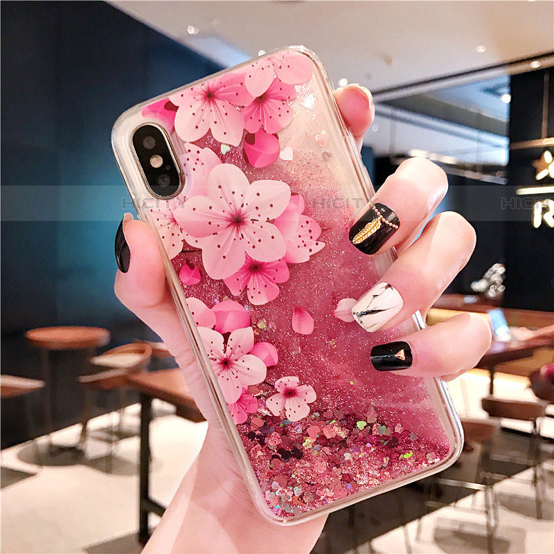 Funda Silicona Ultrafina Carcasa Transparente Flores T01 para Apple iPhone Xs Rosa