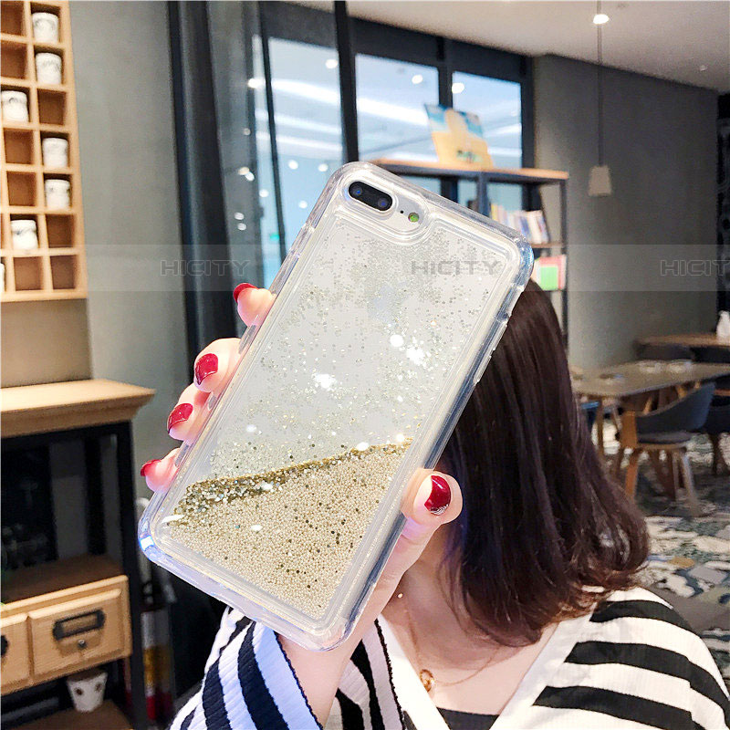 Funda Silicona Ultrafina Carcasa Transparente Flores T02 para Apple iPhone 8 Plus Oro