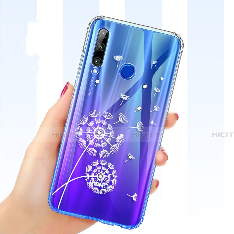 Funda Silicona Ultrafina Carcasa Transparente Flores T03 para Huawei Honor 20E Azul