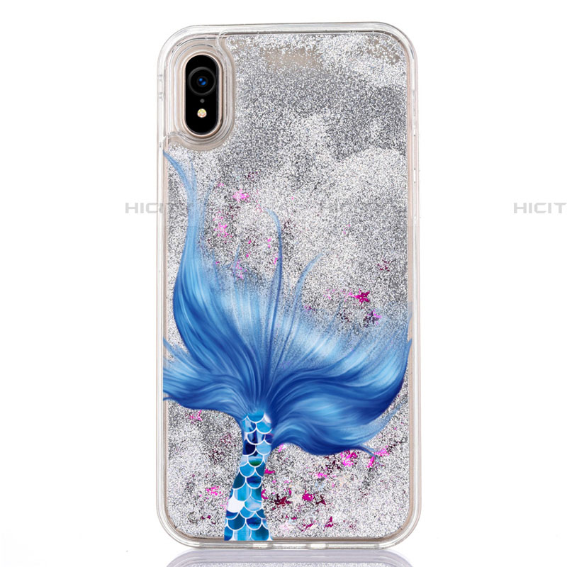 Funda Silicona Ultrafina Carcasa Transparente Flores T04 para Apple iPhone XR Azul