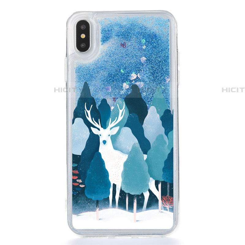 Funda Silicona Ultrafina Carcasa Transparente Flores T22 para Apple iPhone Xs Azul