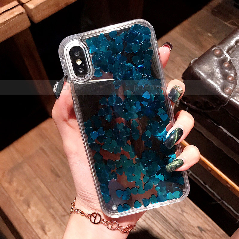 Funda Silicona Ultrafina Carcasa Transparente Flores T26 para Apple iPhone Xs Azul