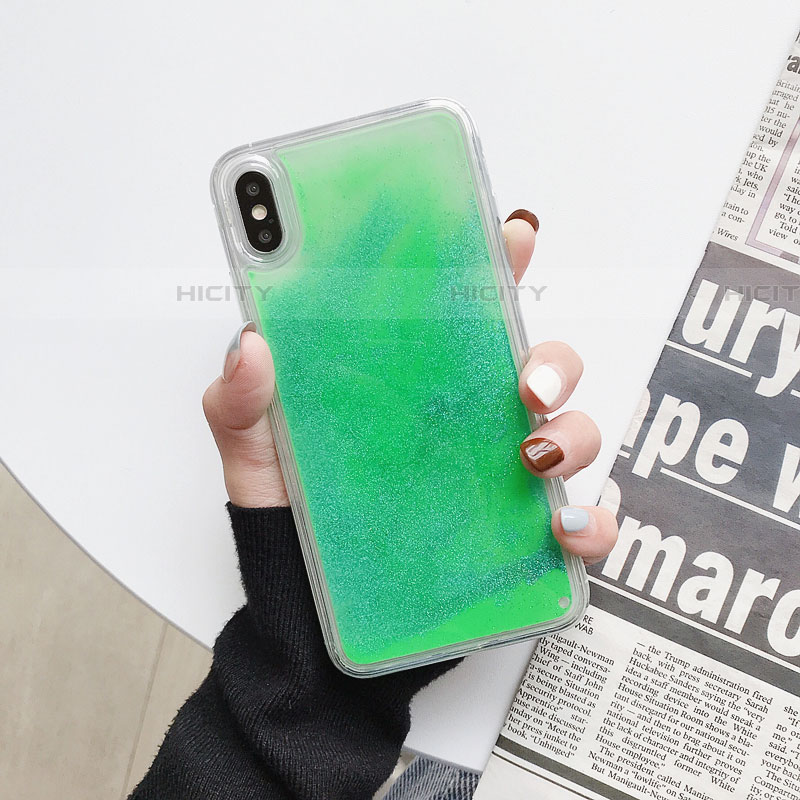 Funda Silicona Ultrafina Carcasa Transparente Flores Z03 para Apple iPhone Xs Verde