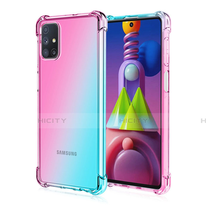 Funda Silicona Ultrafina Carcasa Transparente Gradiente para Samsung Galaxy M51 Cian