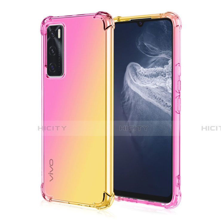 Funda Silicona Ultrafina Carcasa Transparente Gradiente para Vivo V20 SE Amarillo