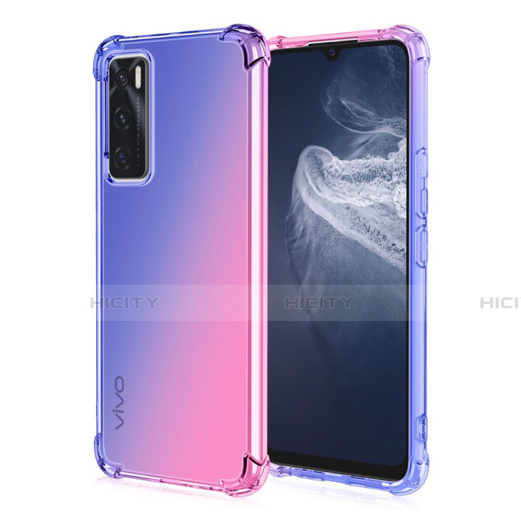 Funda Silicona Ultrafina Carcasa Transparente Gradiente para Vivo V20 SE Azul